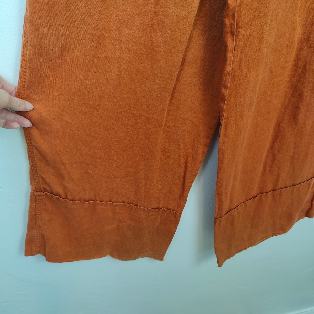 Zara Womens Wide Leg Pants XL Orange 100% Linen Drawstring Coastal Summer - Picture 4 of 11